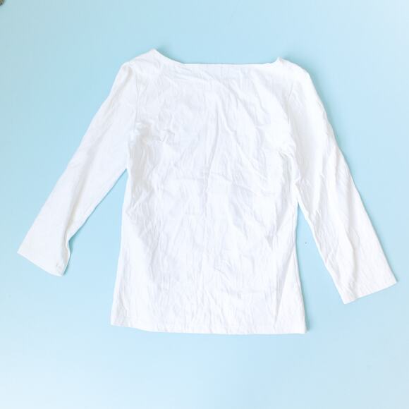 J McLaughlin White Textured Boatneck Blouse Chain Size Small Clean Resort Sailor - Picture 7 of 7